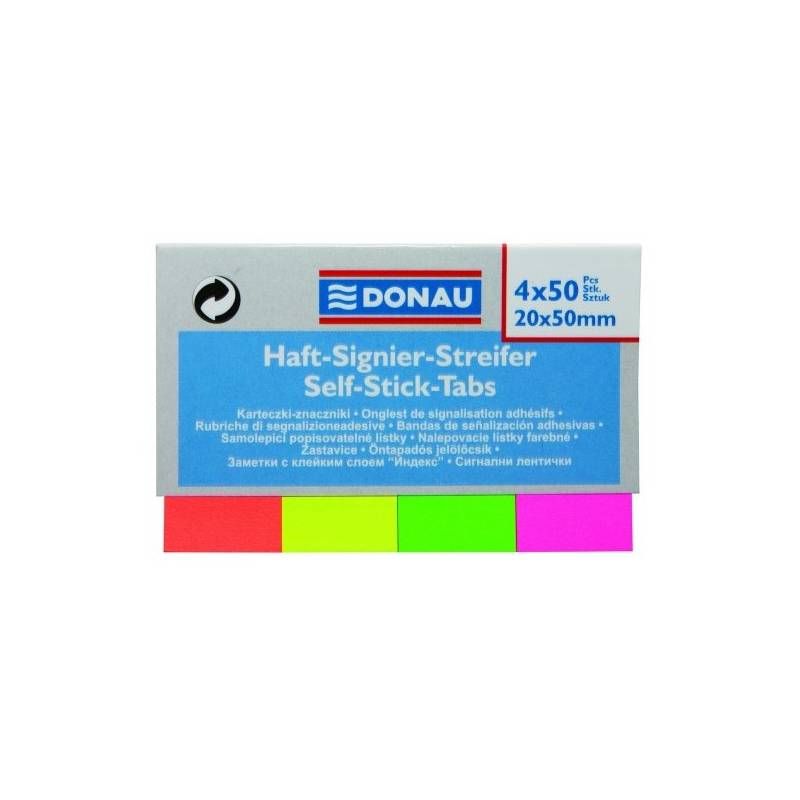 Zakładki indeksujące papierowe Donau 20 x 50 mm mix 4 kolorów po 50 zakładek